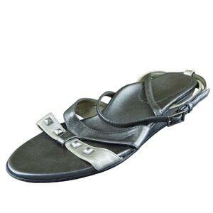 Anyi Lu  Women Ankle Strap Sandal Shoes Pewter Leather‎ Size 39.5 Medium